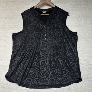 Cocomo Women's Top XL Black Burnout Paisley Texture Sleeveless Stretch Biker